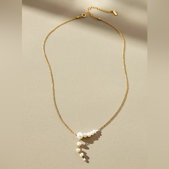 New Anthropologie x Chan Luu Asymmetrical Pearl Necklace Gold - Picture 1 of 8